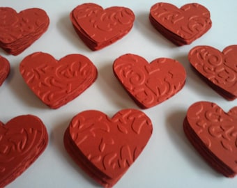 Red hearts, Embossed hearts, Paper hearts, Heart punches, Heart die cuts, Heart confetti, Wedding hearts, Valentine hearts