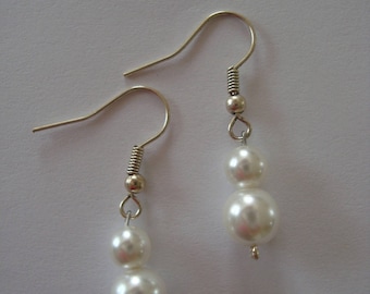 Wedding white glass beads earrings