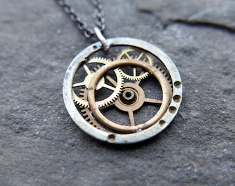 Watch Gear Necklace "Celaeno" Pendant Recycled Mechanical Watch Parts Intricate Sculpture Wearable Art Steampunk Assembly Gershenson