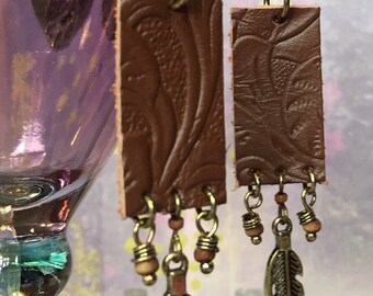 Leather and brass earrings