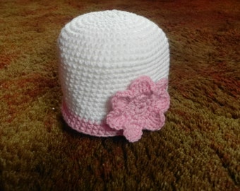 White Hat with Pink Flower