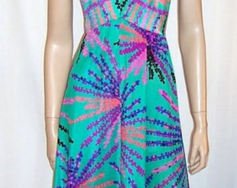1970's Liberty House of Hawaii Printed Floor Length Gown
