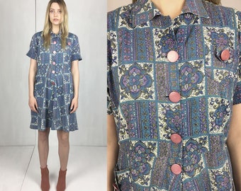 1940s Printed Cotton Dress L