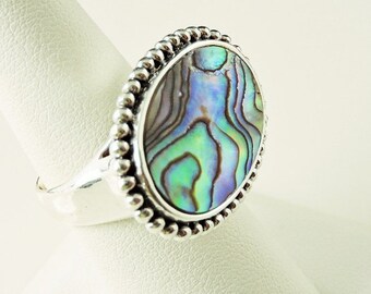 Size 8 Sterling Silver Abalone Filigree Ring (11.5 grams)