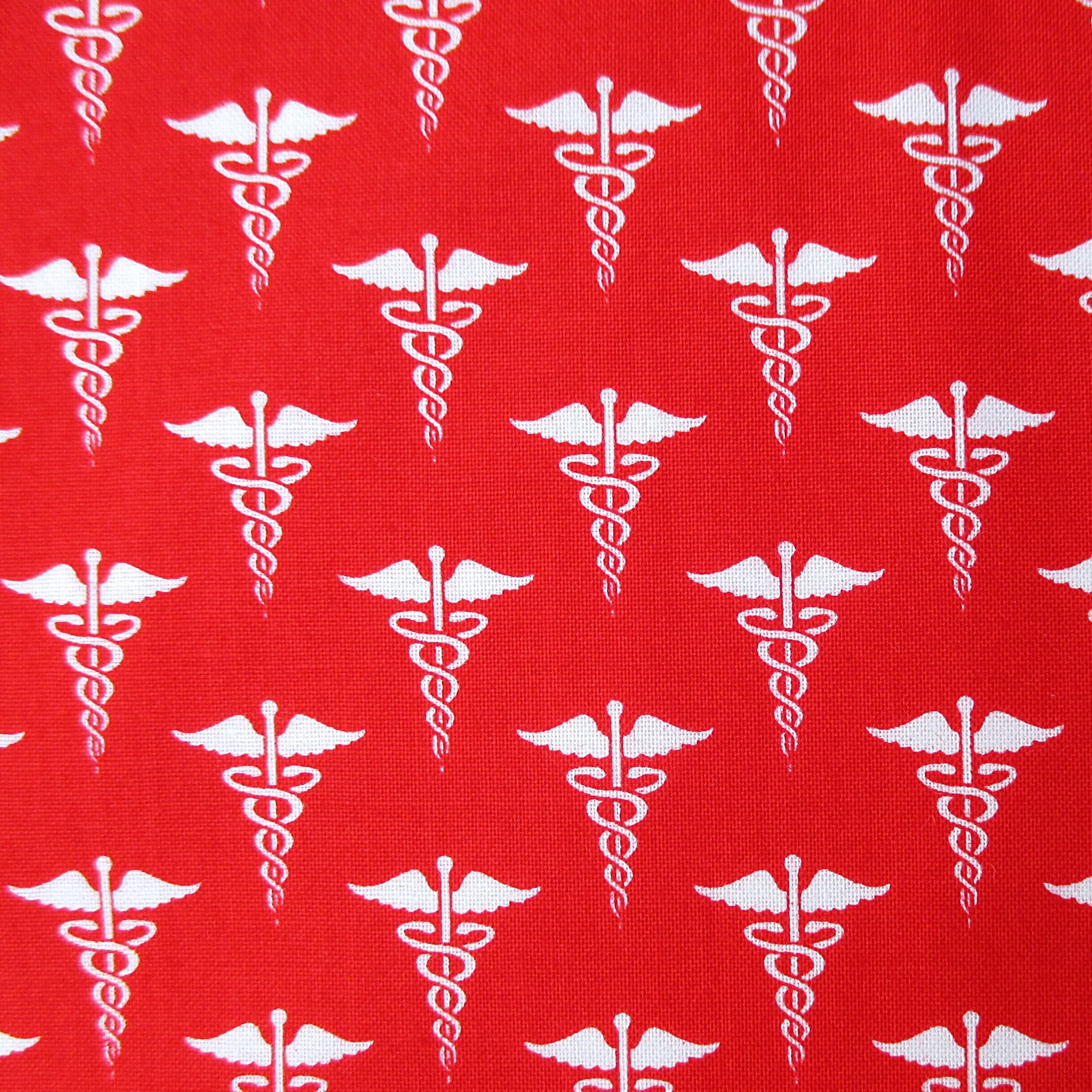 Fabric Calling All Nurses Caduceus on Red Medical Symbol
 Red Nursing Caduceus