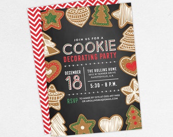 Cookie Decorating Party Invitations, Gingerbread Party Invitations, Cookie Exchange Invitations, Cookies and Cocoa Invitations, Xmas Invites
