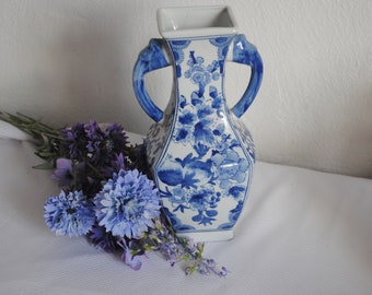 Large Chinese Blue and White vase Prunus blossom Handled vase - Hourglass shape