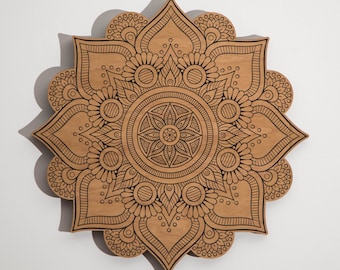 Floral Mandala Geometric Laser Engraved Wood Wall Art