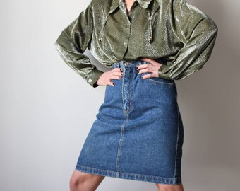 Acid / long shirt / Lurex / Green-Khaki-silver / 90's blouse / Oversize