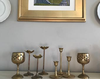 Brass candlestick collection-mid century brass-instant collection-8 pieces