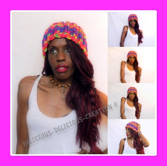 Original unisex Crochet Beanie! RAINBOW! Wool size Large unique handmade belicious delicious creation