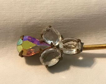 Vintage Crystal Rhinestone Hair Pin, Crystal Clear Rhinestone Bobby Pin, Crystal Hair Accessory, Gift for Her, Estate Jewelry