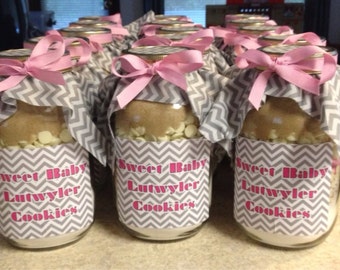Pink & Gray Chevron Oatmeal Chocolate Chip Mason Jar Cookie Mix - Baby Shower Favor