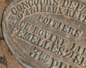 1937 Vintage French Sign "Concours de Poitiers" Bovine Competition Plaque