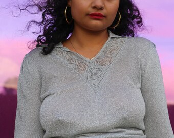 SALE! 70s Silver Lurex Disco Shirt