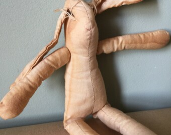 Muslin Tea Dyed Rabbit Doll New Old Stock Crafting Muslin Stuffed Doll