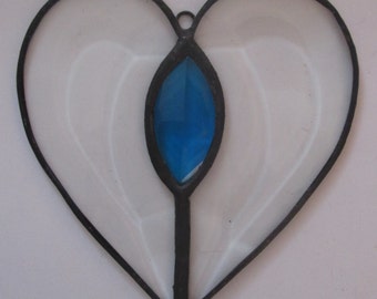 Stained Glass Heart Suncatcher with Faceted Jewel