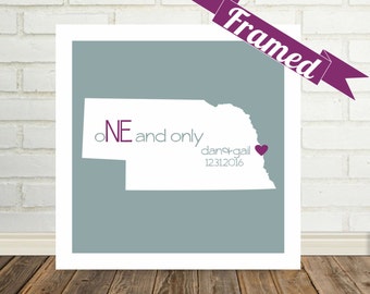 NEBRASKA Map Print Valentines Day Gift Framed Art Wedding Gift Personalized Love Map Unique Valentine Gift Valentines Day Gift for Spouse