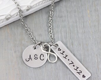 Personalized Infinity Charm Necklace - Hand Stamped Jewelry - Couples Necklace - Personalized Wedding Gift - Couples Gift for Her