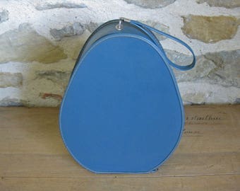 Blue train case, vintage French pear shaped vinyl vanity case