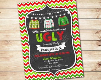 Personalized Ugly Sweater Christmas Party Invitation 5x7 or 4x6 - Printable Digital File