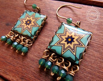 California Tile Earrings, Malibu tile earrings, California pottery design, Dangle drop earrings, California earrings, historical jewelry