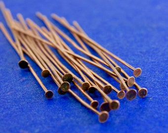 50 pcs -Antique Copper Head Pins 50mm (2") long, 0.7mm (21 gauge), AC-B03591-8S