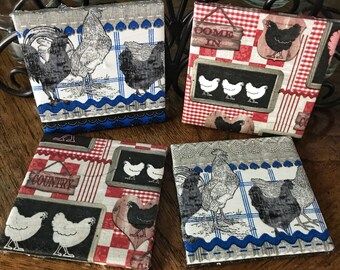 Spring Coasters , Summer Coasters, Rooster, Chicken, Rustic Coaster, Diane's Designs & Boutique, One of a Kind, Handmade