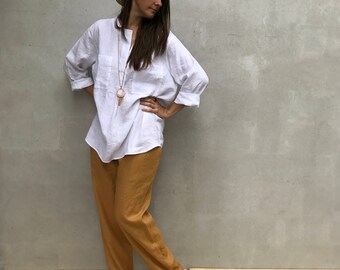 Ready to Ship: Linen Shirt XXL, Pure White linen Shirt Women, Loose Womens Shirt, Linen Shirt, plus size shirt, Tunic Shirt, Summer shirt