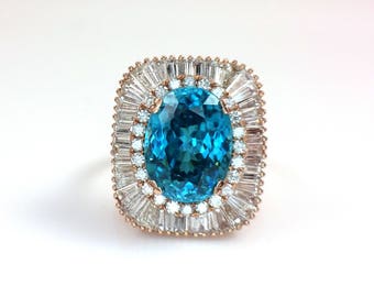 8.78 Carat Natural Cambodian Zircon And Diamond Cocktail Ring In 14K Rose Gold, December Birthstone, Anniversary/Engagement Ring (144723)