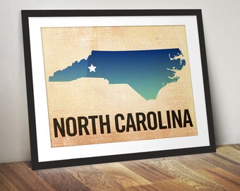 North Carolina Print, State Print North Carolina, Raleigh Print, Burlap, Ombre, Asheville Art