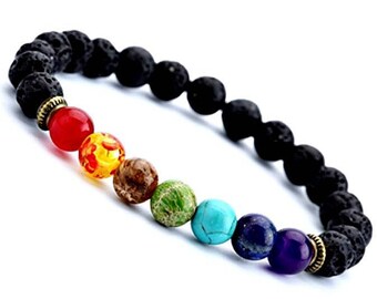 7 Chakra bracelet, Chakra jewelry, Yoga bracelet, Boho bracelet, Gemstone therapy, Lava stone bracelet, Energy bracelet, Lava rock bracelet