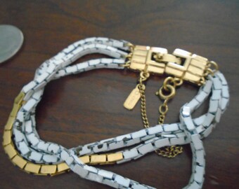 Vintage Gold and white enameled # chain Bracelet