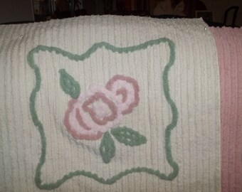 Vintage Cabbage Rose 18" Chenille Panel