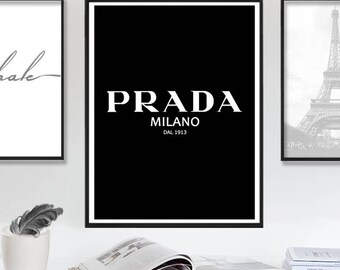Prada Milano Sign Prada Marfa Print Prada Black Poster Prada Wall Art Prada Printable Logo Prada Decor Fashion Wall Decor / Instant Download