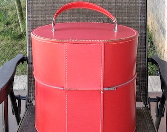 Vintage Travins Red Wig Case, Hat Case