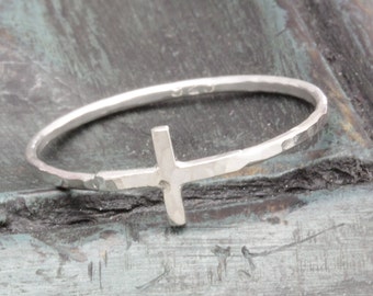 1.3 mm 925 sterling silver hammered shiny cross rings (R_00014)