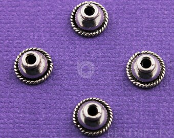 8 pièces, 7 mm, coupelles de Bali fait à la main, perle argent, fleuri oxydé Caps, Caps, coupelles de Bali, perles coupelles en argent, (BA5283)