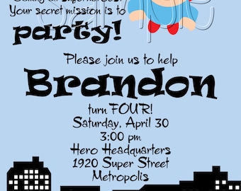 25 5x7 BOY Superhero Birthday Party Invitations