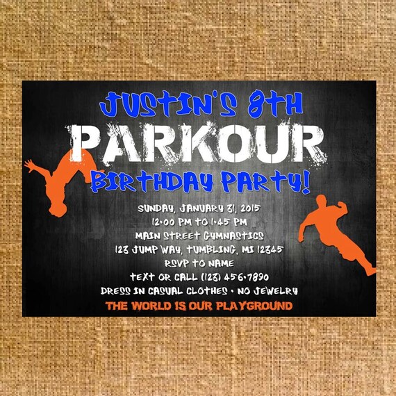 Customized Parkour Birthday Party Invite Digital File