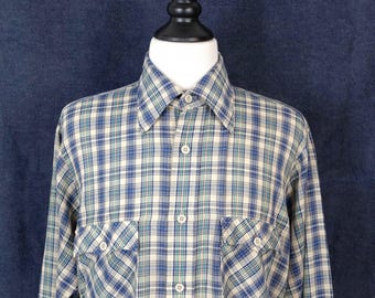 1980's Levi's Checked Button Up Shirt // Levis White Tab // Formal Levis Shirt // Levis Panatela // Vintage Shirt // LVC // Men's Size L