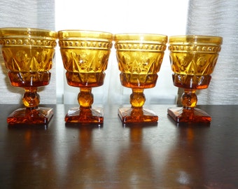 Colony Park Lane 1960's Amber Goblets - Set of 4 Mid Century Modern Dining Wine Water Cottage Chic Retro Entertaining