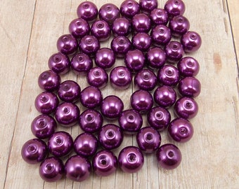 6mm Glass Pearls - Dark Magenta Purple - 75 pieces - Berry Wine