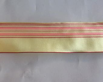 4 meters of fancy - pink and red stripes on background yellow number 1666 Ribbon