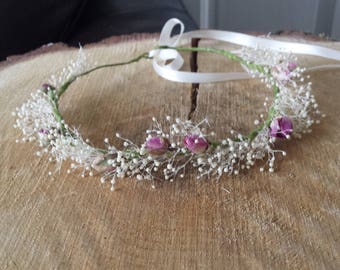 Child or baby gypsophila and rose bud flower crown