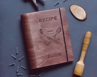 Custom Blank Recipe Binder Book Journal Cookbook Wooden Kitchen Cook Notebook Personalized Recipe Cooking Book Gift for Man Husband Him