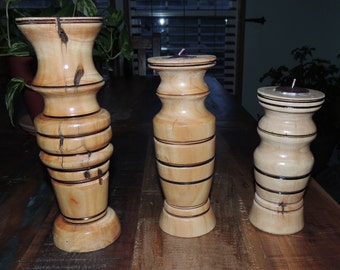 Set of turned candle holders