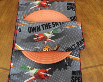 Cloth napkins , children's napkins, planes design, eco friendly napkins plan a "planes" party