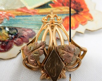 1890's Tri-colored Gold Filled Brooch Pendant, Initialed V, Gorgeous Details