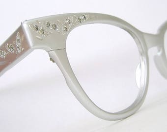 Vintage Rhinestone Cat Eye Eyeglasses Frame Decorative Aluminum Spring Hinges